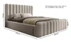 A beige upholstered bed with a fluted headboard and footboard, shown with dimensions indicated by measurement lines and text. Produktbild-Vorschau