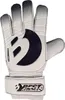 A single white and black goalkeeper glove is shown against a white background. Produktbild-Vorschau
