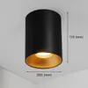 A black cylindrical ceiling light with a gold interior is shown against a white background. Dimensions are indicated with text overlays. Náhľad obrázku produktu