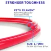 Close-up of red filament for a 3D printer, with text overlays highlighting features. Náhľad obrázku produktu
