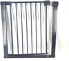 A dark gray metal safety gate is shown against a white background. Voir les images du produit