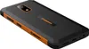 A rugged smartphone with orange accents is shown from a diagonal rear view. Voir les images du produit