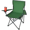 A green folding camping chair with a red cup in the cup holder. Voir les images du produit