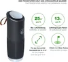 A black portable air purifier with informational graphics detailing its features. Produktbild-Vorschau
