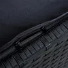 A close-up view of a black rattan bench with a zipper detail. Produktbild-Vorschau