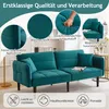 A teal sofa is shown with close-up insets highlighting its features and text descriptions. Anteprima dell’immagine prodotto
