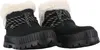 A pair of black Palladium boots with white fur trim and black and white laces, shown from a front-diagonal angle on a white background. Produktbild-Vorschau