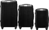 Three black suitcases of different sizes are arranged side-by-side on a white background. Podgląd zdjęcia produktu