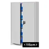 A grey metal filing cabinet with its doors open, revealing blue binders inside. Voir les images du produit