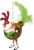 A glass ornament shaped like a rooster wearing a festive suit, with a green feather tail, hanging from a gold chain. Voir les images du produit