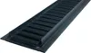 A black metal drainage grate with a ribbed surface, shown from a diagonal angle against a white background. Produktbild-Vorschau