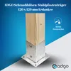 A wooden post is secured in a metal post holder, which is attached to a flat base with holes for mounting. Produktbild-Vorschau