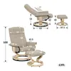 A beige fabric recliner chair and ottoman with dimensions indicated by text and lines. Anteprima dell’immagine prodotto