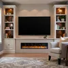 A modern living room with a large television mounted above a fireplace, flanked by built-in bookshelves. Produktbild-Vorschau