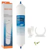 A refrigerator water filter and its packaging are displayed on a white background, along with mounting hardware. Produktbild-Vorschau