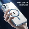 A hand holding an iPhone 12 with a clear protective case, showcasing the Magsafe ring and the phone's camera. Produktbild-Vorschau