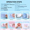 The image shows the operational steps for using infusible transfer paper, including cutting, weeding, transferring, and peeling, with examples for both mugs and t-shirts. Voir les images du produit