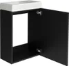 A black vanity unit with a white sink on top, the cabinet door is open. Anteprima dell’immagine prodotto