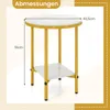 A diagram showing the dimensions of a round side table with a marble-look top and a lower shelf, supported by gold-colored legs. Náhľad obrázku produktu