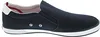 A side view of a navy blue slip-on sneaker with a white sole and accents. Náhled obrázku produktu