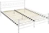 A white metal bed frame with wooden slats, shown from a diagonal angle against a white background. Voir les images du produit
