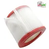 A close-up studio shot of a vacuum cleaner filter with a red rim, set against a white background. A logo is visible in the top right corner. Produktbild-Vorschau