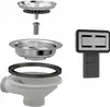 An exploded view of sink drain components and a drain cover. Podgląd zdjęcia produktu