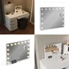 A collage of images showing a vanity mirror with LED lights, a makeup table, and cosmetic products. Produktbild-Vorschau