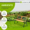 A garden bench is shown in a lush garden setting with decorative elements and text overlays. Náhľad obrázku produktu