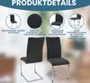 Product details for a set of four dining chairs, featuring close-ups of the fabric and frame, along with descriptive text highlighting features. Náhled obrázku produktu