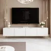 A modern living room with a white TV stand and a large television displaying credits. Náhled obrázku produktu