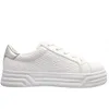 A white sneaker with a textured pattern and a thick sole, shown from the side against a white background. Produktbild-Vorschau