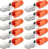 A collection of orange and silver RJ45 connectors arranged in rows. Produktbild-Vorschau