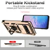 A gold-colored phone case with a kickstand and ring holder is shown, along with comparison images of the case's thickness. Produktbild-Vorschau