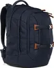 A navy blue satch backpack with brown leather accents is shown against a white background. Podgląd zdjęcia produktu