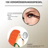 A collage showing a close-up of an eye with mascara being applied, an illustration of a woman applying lipstick, and text describing the product's features. Produktbild-Vorschau