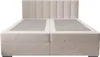 A beige upholstered boxspring bed with a vertically tufted headboard, shown from the front. Voir les images du produit
