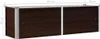 A long, rectangular raised garden bed with a dark brown wood-grain finish and silver metal corner supports, shown from a slightly elevated side angle. Produktbild-Vorschau