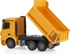 A yellow toy dump truck with its bed raised, shown from a side-rear angle against a white background. Anteprima dell’immagine prodotto