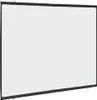 A white projection screen with a black border, hanging from a black bar at the top. Voir les images du produit