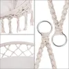 A collage of close-up images showing the details of a beige macrame hanging chair. Náhled obrázku produktu