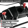 Close-up of the control panel of a lawnmower, showing levers and labels. Produktbild-Vorschau