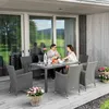 A couple is enjoying a meal at a table on a patio, surrounded by outdoor furniture and plants. Náhľad obrázku produktu