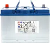 A VARTA Blue Dynamic G7 Autobatterie 12V 95Ah car battery is shown against a white background. The battery has a blue top and a translucent gray body. Various warning and informational symbols are printed on a label on the front of the battery, including a Produktbild-Vorschau