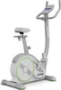 A white and gray exercise bike with green accents, shown against a white background. Produktbild-Vorschau