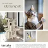 A collage of images showcasing a cat tree, a cat, and product details. Náhled obrázku produktu