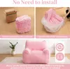 Collage showing the unboxing and final appearance of a pink beanbag chair. Náhled obrázku produktu