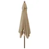 A closed taupe umbrella on a wooden pole against a white background. Produktbild-Vorschau