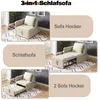 A collage showing a sofa in different configurations: as a sofa, as a sofa with an extended footrest, and as a sofa with a separate ottoman. Náhled obrázku produktu