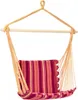 A hanging chair with a striped cushion, suspended from a wooden bar. Produktbild-Vorschau